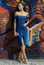 cocktailjurk midi jurk denim maat 34, 36, Ophalen of Verzenden, Nieuw, Blauw, Cocktailjurk