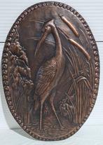 Koperen bas-reliëf, reiger, 74 x 51 cm, 50s, Antiek en Kunst, Ophalen of Verzenden