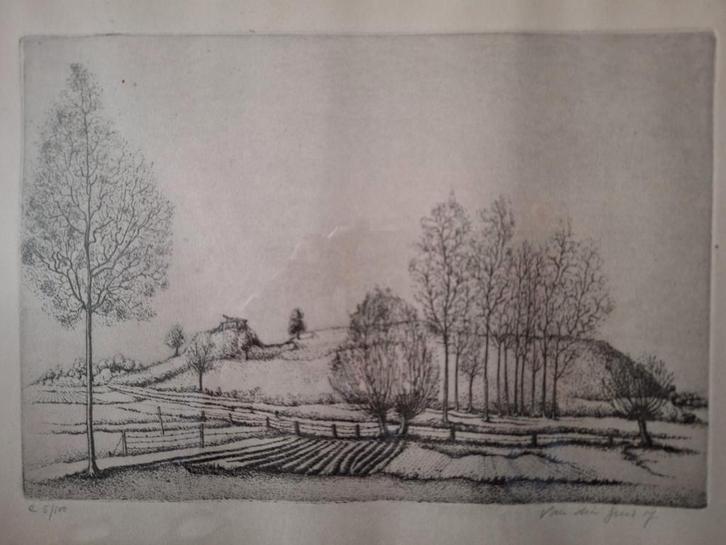 KOOPJE ets Maurice Van den Dries Sneeuwlandschap met bomen, Antiek en Kunst, Kunst | Etsen en Gravures, Ophalen of Verzenden
