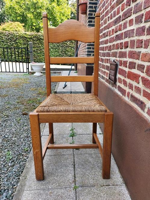 Set van 6 landelijke eikenhouten stoelen met gevlochten zit, Huis en Inrichting, Stoelen, Twee, Hout, Ophalen