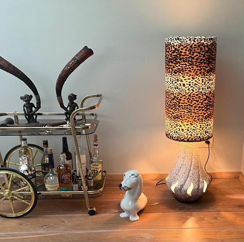 Keramiek vloerlamp vintage jaren 70 rétro luipaard print, Huis en Inrichting, Lampen | Vloerlampen, Zo goed als nieuw, 100 tot 150 cm