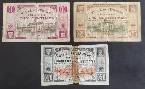 Verviers: 10+25+50 centimes 1914 (noodgeld), Postzegels en Munten, Bankbiljetten | België, Setje, Ophalen of Verzenden