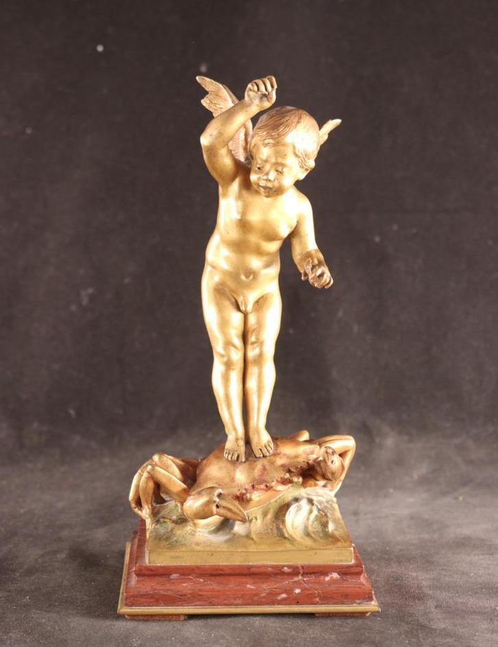 Antiek verguld bronzen sculptuur, Antiek en Kunst, Kunst | Beelden en Houtsnijwerken, Ophalen of Verzenden