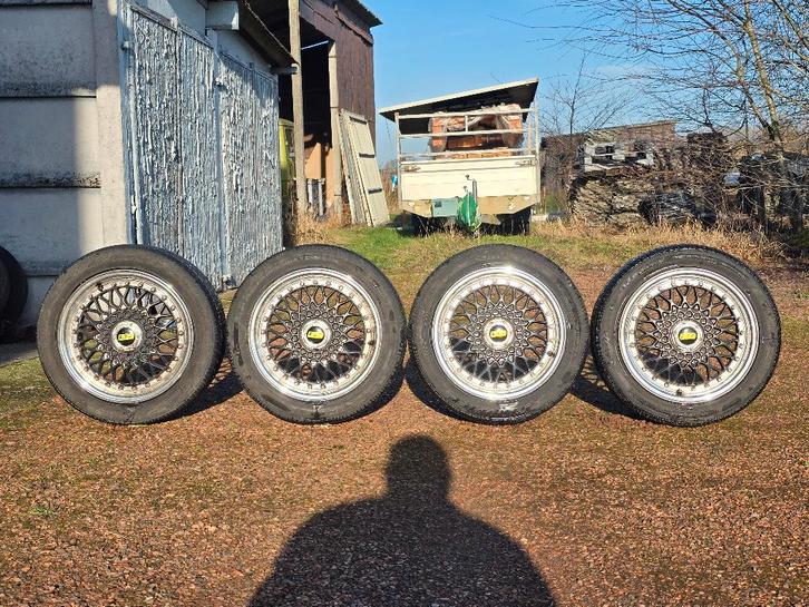 15'' velgen BBS RS reps +4 goede banden 195/50 R15 4x100/108, Auto-onderdelen, Banden en Velgen, Banden en Velgen, Zomerbanden