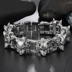 Unieke wolvenkop armband, Handtassen en Accessoires, Verzenden, Nieuw, Zilver, Staal