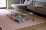 Moderne glazen salontafel in messing goud, Huis en Inrichting, Tafels | Salontafels, Ophalen, 50 tot 100 cm, Glas, 150 tot 200 cm