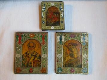 Antieke trio-iconen Sinterklaas, St Demetrios +St George beschikbaar voor biedingen