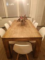 Houten eettafel met bijpassende stoelen en boekenkast, Ophalen, Zo goed als nieuw