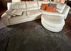 Hoeksalon Natuzzi Italia creme incl poef & kussens, Ophalen, Gebruikt, Leer