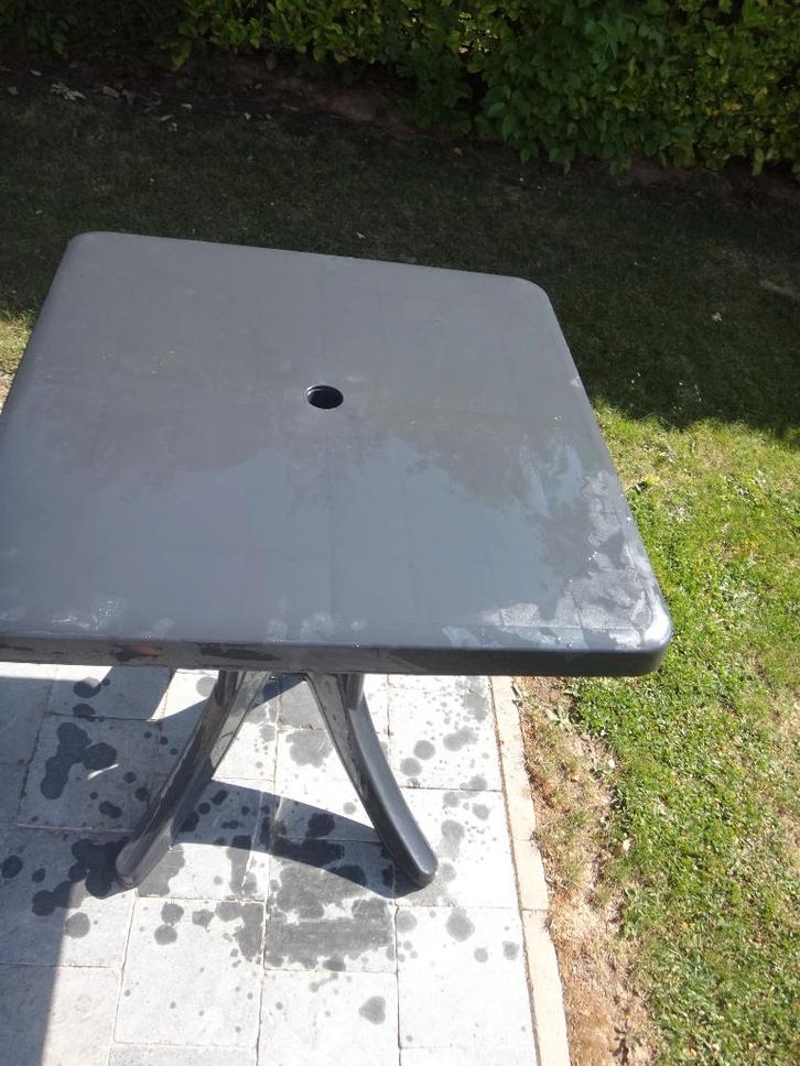 Tuintafels, stoelen, leren krukken, Tuin en Terras, Tuintafels, Gebruikt, Rechthoekig, Metaal, Ophalen