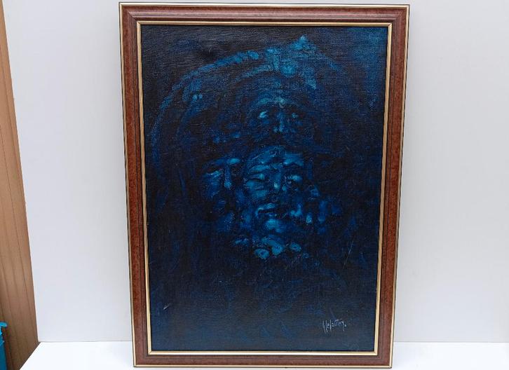 peinture abstraite visages bleus signée, Antiquités & Art, Art | Peinture | Abstraite, Enlèvement ou Envoi