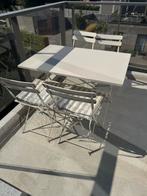 Buitentafel met 4 inklapbare stoelen en kussens – wit, Tuin en Terras, Ophalen, Gebruikt, Aluminium, Inklapbaar