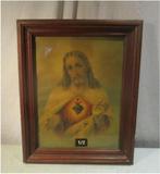 Belle gravure ancienne du Sacré-Cœur du Christ - 51x41, Antiquités & Art, Enlèvement ou Envoi