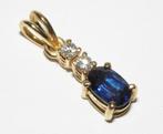 18KT gouden kettinghangetje met diamanten en Saffier, Comme neuf, Avec pierre précieuse, Or, Bleu