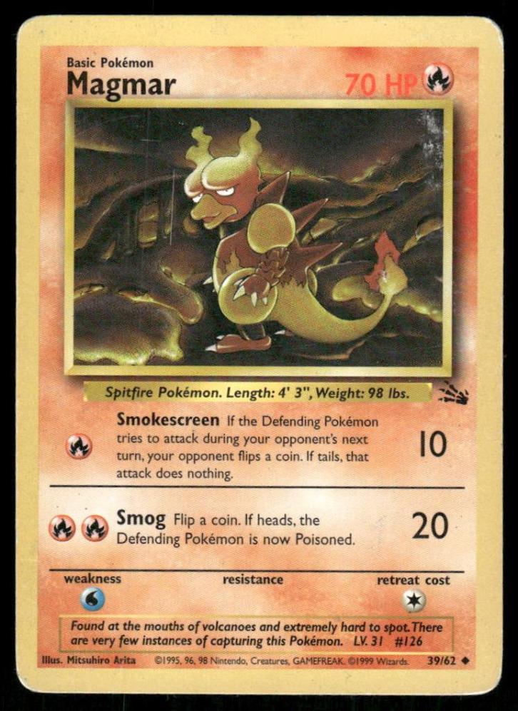 Magmar 39/62 - Fossil, Hobby en Vrije tijd, Verzamelkaartspellen | Pokémon, Gebruikt, Verzenden