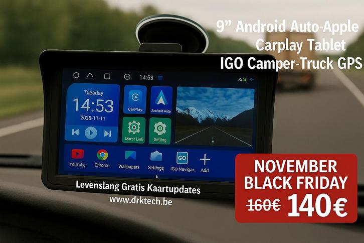 9" Android Auto-Carplay Tablet GPS IGO Europa Map-DRK 900A, Auto diversen, Autonavigatie, Nieuw, Ophalen of Verzenden