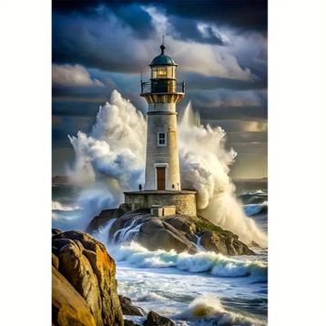 Diamond Painting Vuurtoren storm 40x30cm beschikbaar voor biedingen