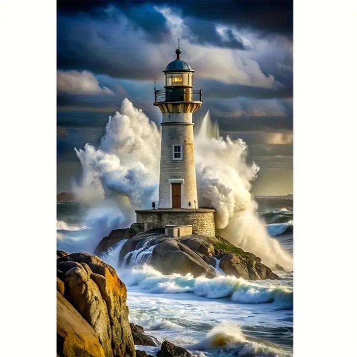 Diamond Painting Vuurtoren storm 40x30cm, Hobby en Vrije tijd, Knutselen, Nieuw, Knutselwerk, Verzenden