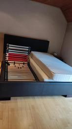 dubbel bed met elektrisch verstelbare lattenbodems + kastjes, Huis en Inrichting, Ophalen, Tweepersoons, 200 cm, Grijs