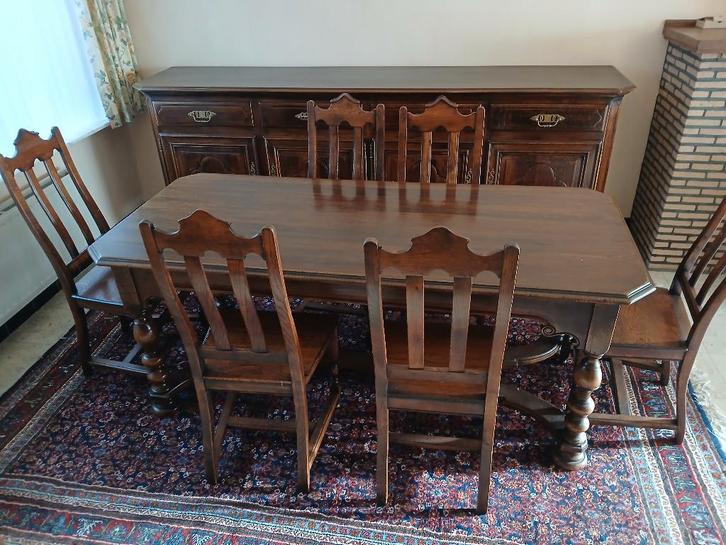 KLASSIEKE EETKAMER LEDEREN ZETEL, Maison & Meubles, Salles à manger complètes, Utilisé, 4 à 6 chaises, Enlèvement