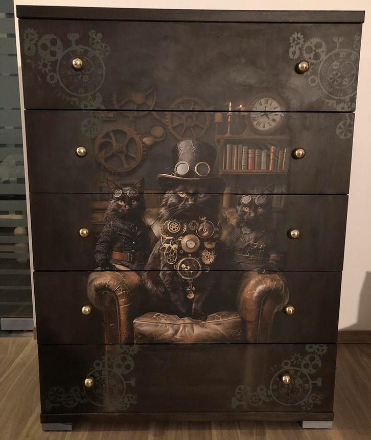 Gepimpte kast met katten, Huis en Inrichting, Kasten | Ladekasten, Zo goed als nieuw, Ophalen