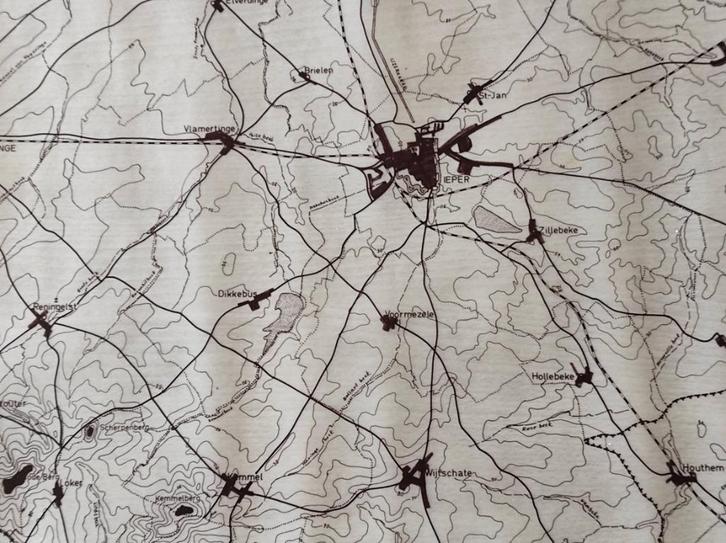 Oude landkaarten Heuvelland, Ieper, Poperinge ->zie foto's., Livres, Atlas & Cartes géographiques, Comme neuf, Carte géographique