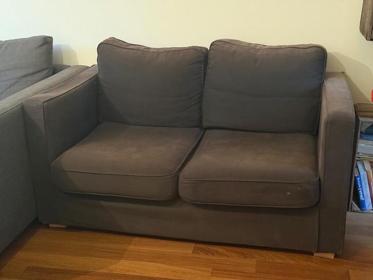 Donkerblauwe 2-zitsbank, Huis en Inrichting, Zetels | Zetels, Gebruikt, Rechte bank, Tweepersoons, Minder dan 150 cm, 75 tot 100 cm