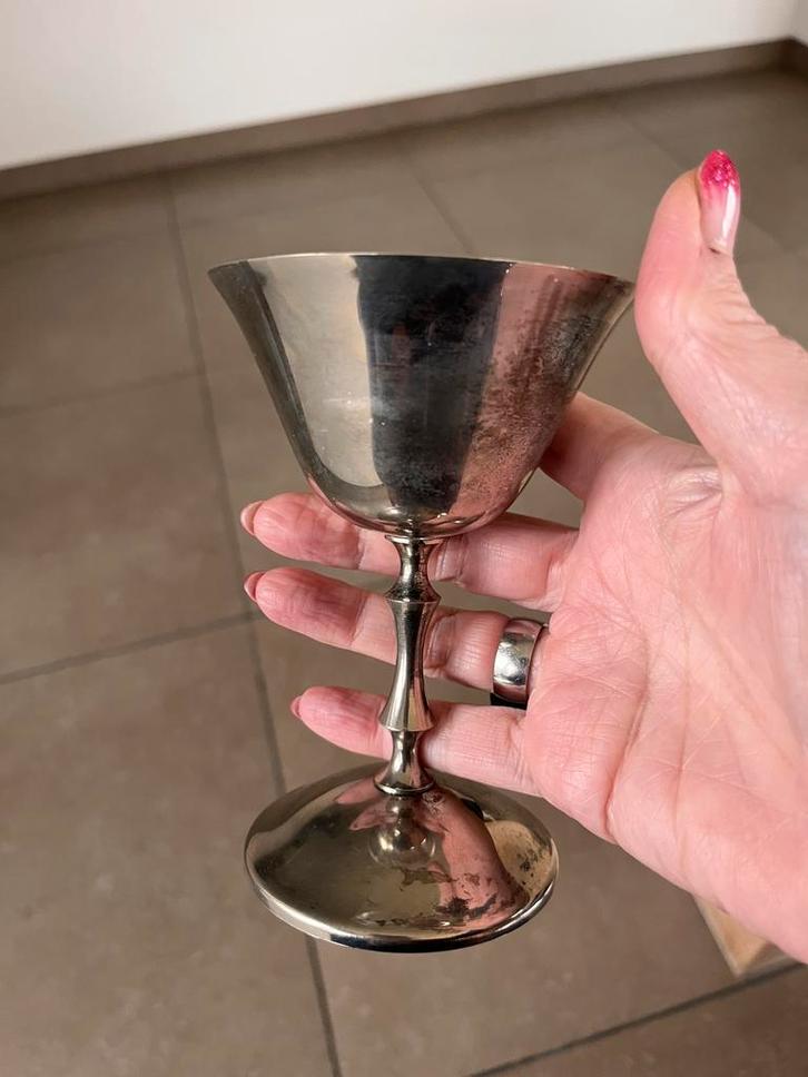 Vintage verzilverde kelk – EP Brass – Spanje, Antiquités & Art, Antiquités | Argent & Or, Argent, Enlèvement ou Envoi