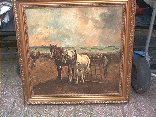 Schilderij Boer ploegt met Paardenspan G KELLER Kalmthout, Antiek en Kunst, Kunst | Schilderijen | Klassiek, Ophalen