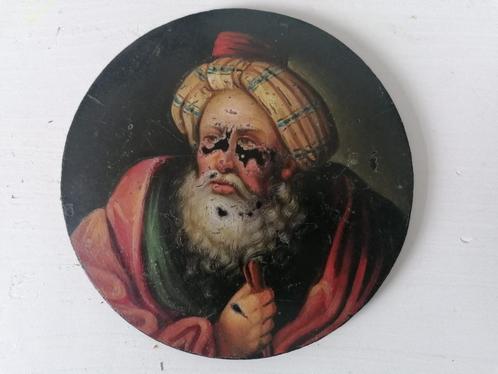 Antieke schildering op rond paneel - Oriëntaals portret –, Antiek en Kunst, Kunst | Schilderijen | Klassiek, Ophalen of Verzenden