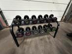 Vaste Rubberen Dumbells 12 t/m 22kg + Opbergrek Technogym, Sport en Fitness, Ophalen, Gebruikt, Dumbbell