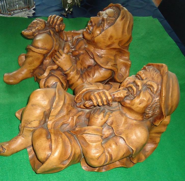 2 rustieke houten beelden, Antiek en Kunst, Kunst | Beelden en Houtsnijwerken, Ophalen of Verzenden