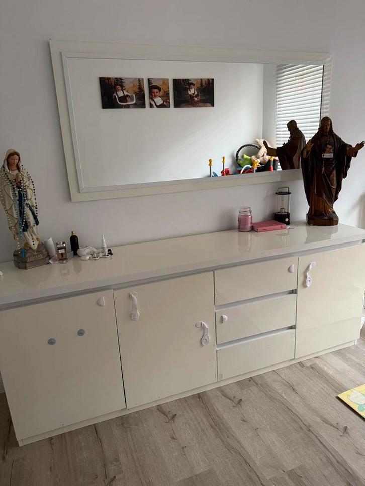 Gebruikte vitrine kast inclusief spiegel, Huis en Inrichting, Kasten | Dressoirs, Gebruikt, 200 cm of meer, 50 tot 75 cm, Met lade(s)