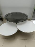 vintage salontafel met fumé glazen blad en 3 witte draaibare, Huis en Inrichting, Tafels | Salontafels, Ophalen, Gebruikt, Antiek, retro, vintage, design, space age