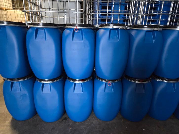 Nieuwe blauwe vaten van 60 L met deksel en klemring, Jardin & Terrasse, Barils de pluie, Neuf, Synthétique, Moins de 75 litres