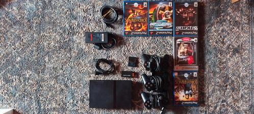 PlayStation 2 Slim+ 5 games, Games en Spelcomputers, Spelcomputers | Sony PlayStation 2, Zo goed als nieuw, Slim, Zwart, Met 3 controllers of meer