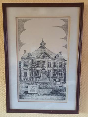 Hasselt stadhuis - Tekening van Wim van Kuyck beschikbaar voor biedingen