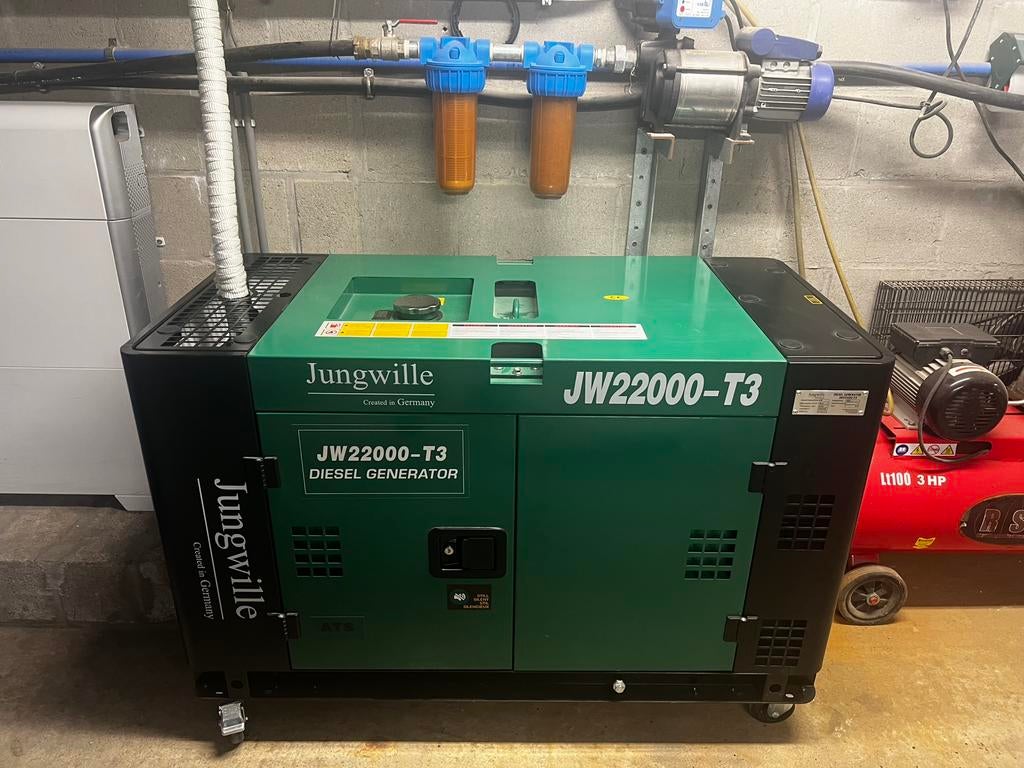 Jungwille 20 kva generator, Bricolage & Construction, Générateurs, Neuf, Huile diesel, 10 à 30 kVA, Démarrage électrique, Réduction de bruit