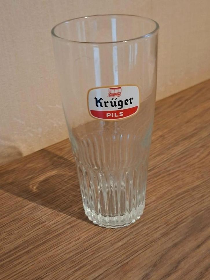 Vintage Krüger bierglas, Verzamelen, Glas en Drinkglazen, Gebruikt, Bierglas, Ophalen of Verzenden