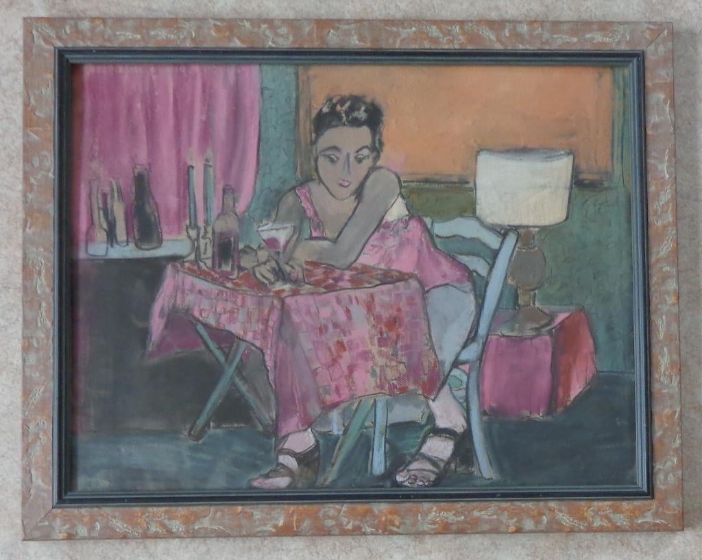 ANNE DE LA COURT / NAPPE CARREAUX / ORIGINEEL 60x75cm KADER, Enlèvement