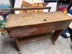 Oude dubbele schoolbank uit massief hout., Antiek en Kunst, Ophalen