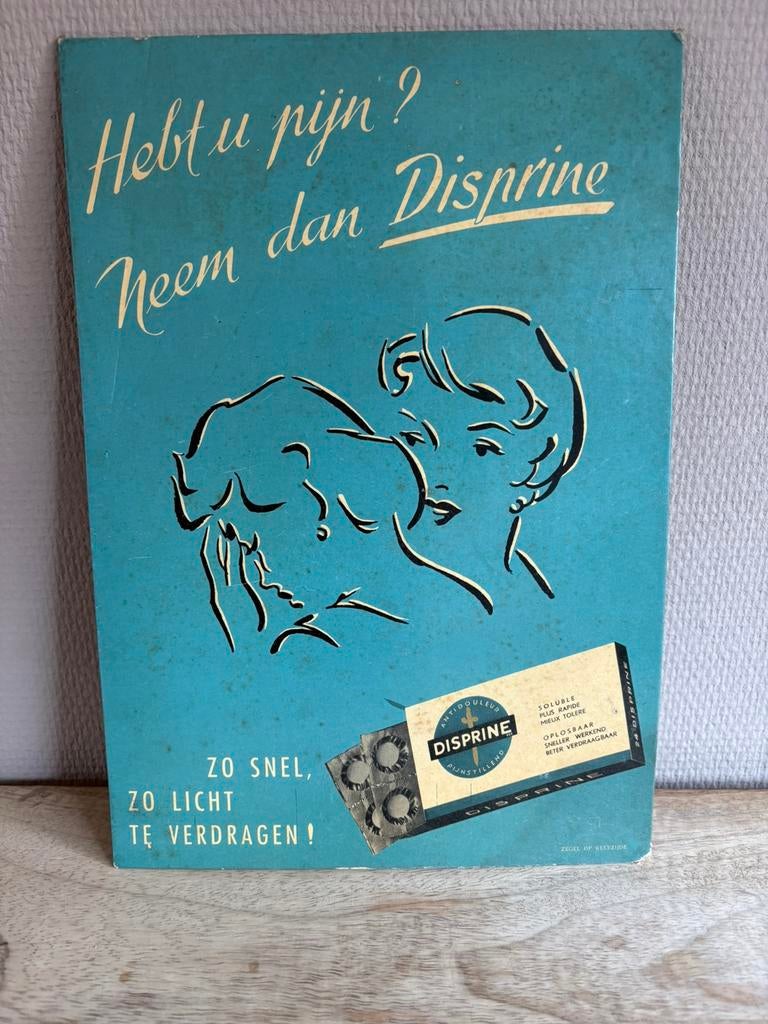 Vintage reclamebord Disprine 1953, Ophalen of Verzenden, Gebruikt, Reclamebord