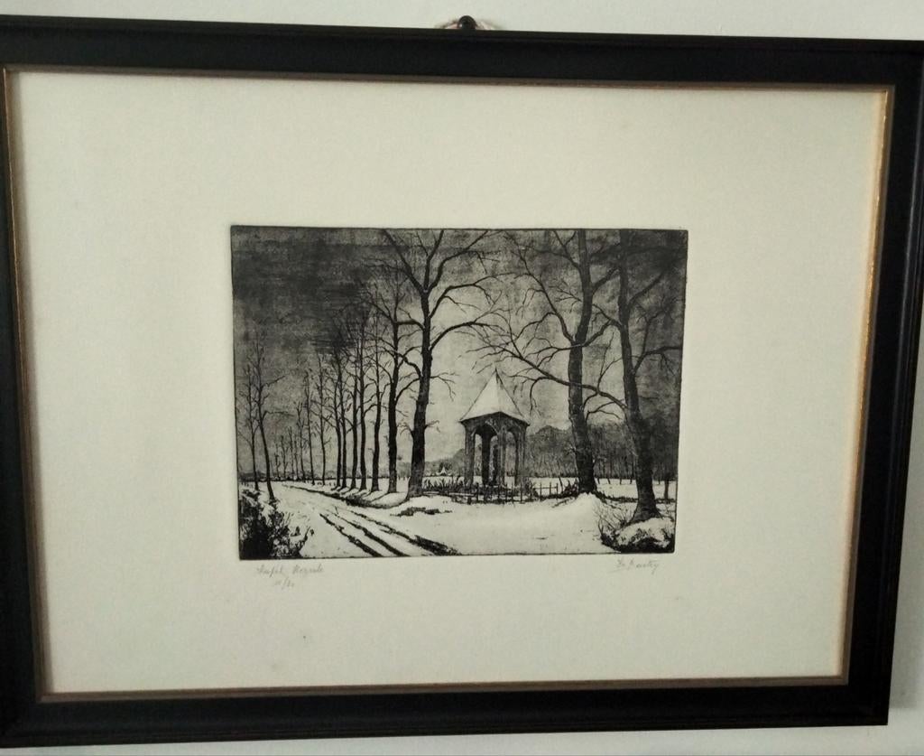 Prachtige ets kapel in Herzele, Antiek en Kunst, Kunst | Etsen en Gravures, Ophalen, Ets