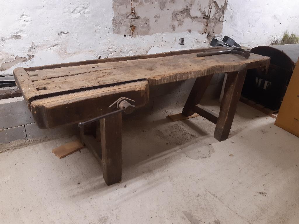 Antieke timmerwerkbank, Ophalen, Gebruikt, 120 tot 170 cm, Bankschroef