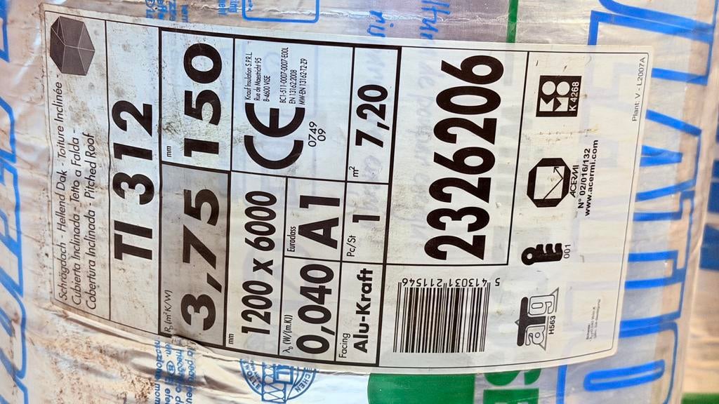 Knauf glaswol rollen, Doe-het-zelf en Bouw, Isolatie en Afdichting, Ophalen, Zo goed als nieuw, Glaswol