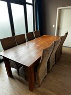 Grote teak tafel met 8 stoelen in riet, Enlèvement, Comme neuf