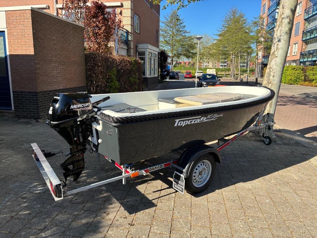 Topcraft 405 classic Mercury 8 PK Damco trailer, Watersport en Boten, Sloepen, Ophalen, Tot 10 pk, Zo goed als nieuw, 3 tot 6 meter