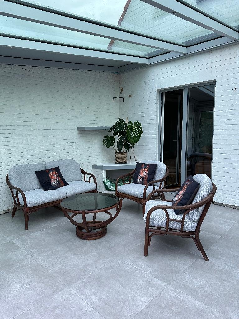 vintage rotan loungeset met salontafel, Ophalen, Minder dan 75 cm, Vintage, Riet of Rotan