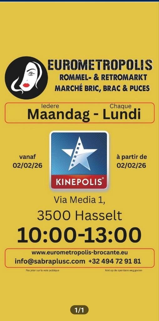 Elke maandag brocante_antiek op Hasselt Kinepolis parking, Antiek en Kunst, Curiosa en Brocante, Ophalen of Verzenden