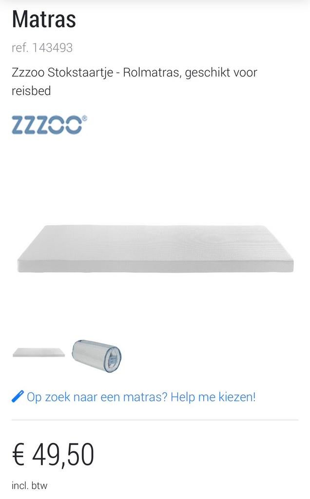 Zzzoo stokstaartje, matras reisbed kind, Ophalen, Zo goed als nieuw, Matras